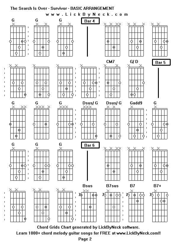 Chord Grids Chart of chord melody fingerstyle guitar song-The Search Is Over - Survivor - BASIC ARRANGEMENT,generated by LickByNeck software.